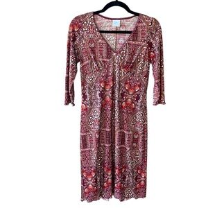 Vintage Giorgio Fiorlini Y2K Paisley Floral Midi Dress. V neck Lettuce Hem S